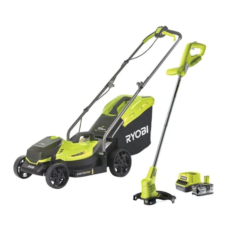Ryobi Pack tondeuse batterie + coupe bordure 18V (OLM1833B + OLT1825M) + batterie 4Ah + chargeur - RYOBI - 5133004451