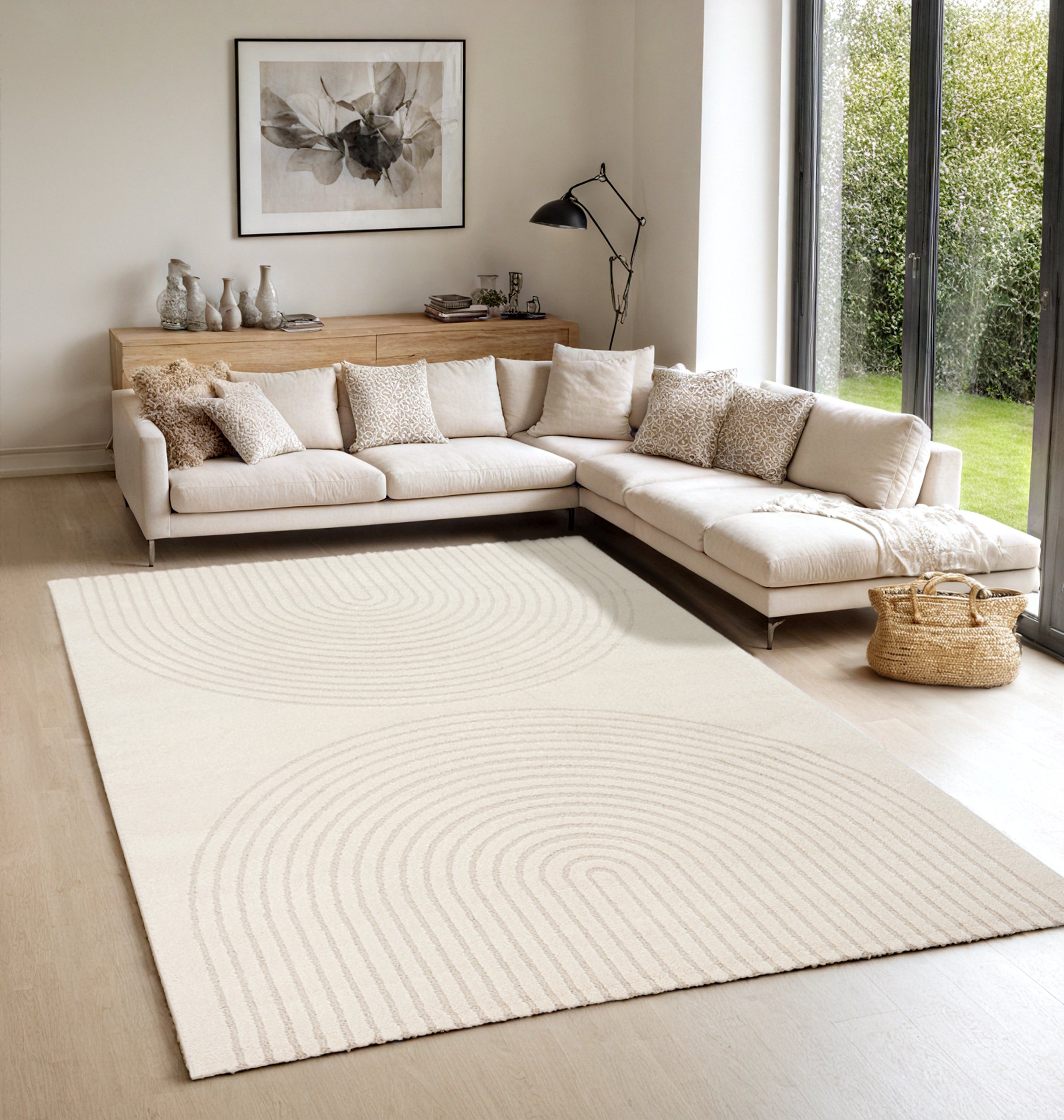 the carpet Eclipse, convient pour le chauffage au sol, tapis à poils courts, shaggy, facile d'entretien, Crème, 160 x 220 cm - 27203 -