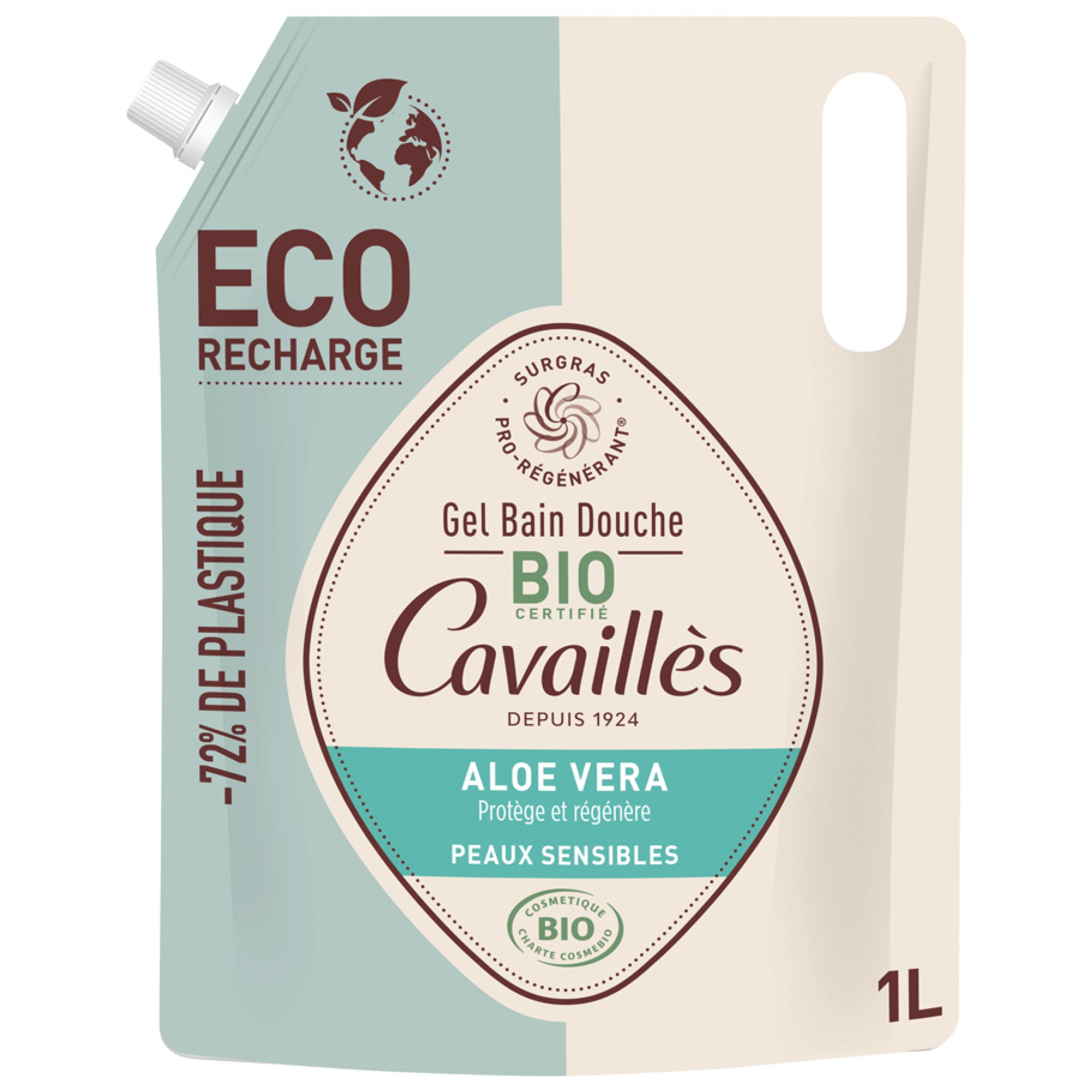 Roge Cavailles Cavaillès Gel Bain et Douche Aloe Vera Eco-Recharge 1 L