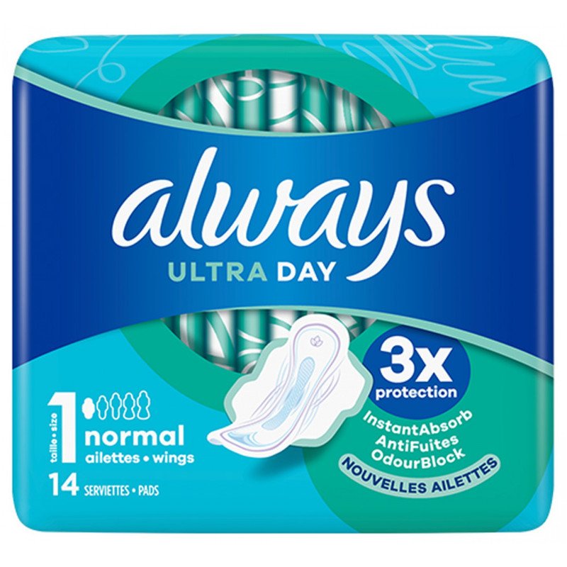 Always Ultra Day Serviettes Normales avec Ailettes Taille 1 14 ...