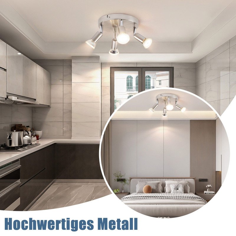 4 spots de plafond LED  orientables à 350° GU10 en métal nickel, lampe moderne pour salon chambre cuisine salle à manger couloir max 4x25W