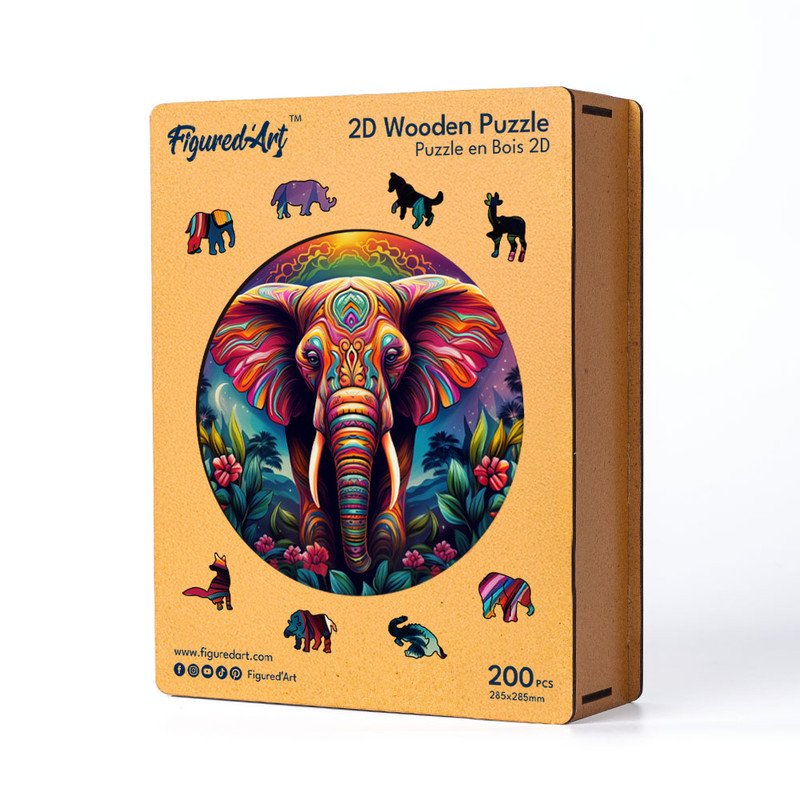 Puzzle En Bois 1500 Pièces – Tableau éléphant, Décoration Murale, Jeu éducatif Familial – Finition 87x57 Cm, Lettres Au Dos Pour Aider