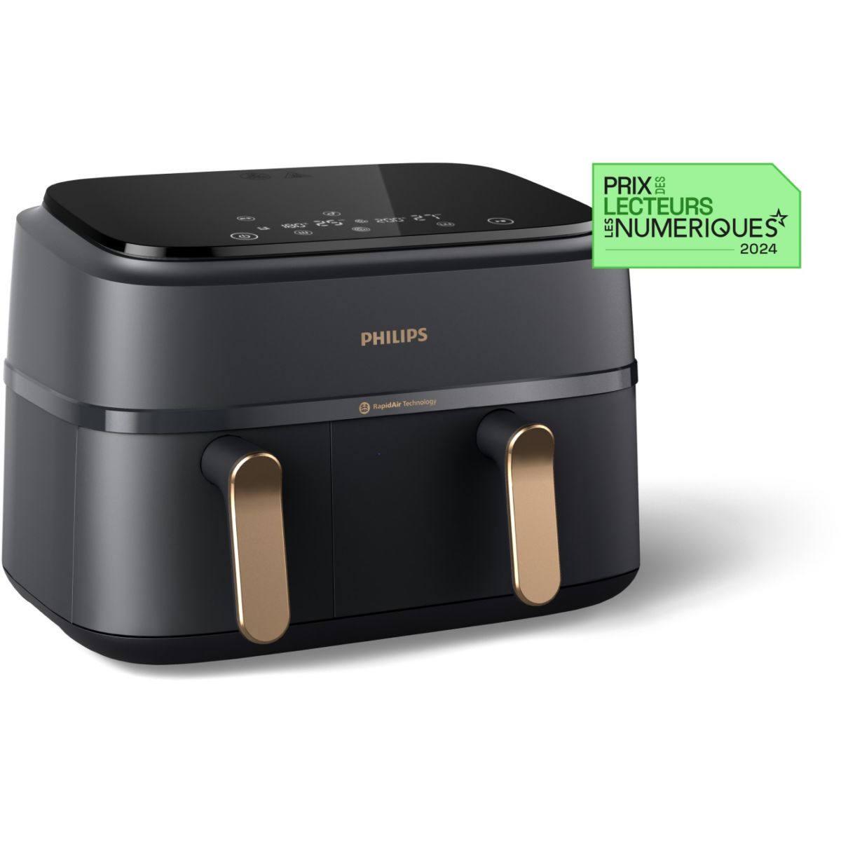 Philips Airfryer PHILIPS NA352/00 Friteuse sans huile double panier Noir/Doré, Série 3000 9L (3+6L)