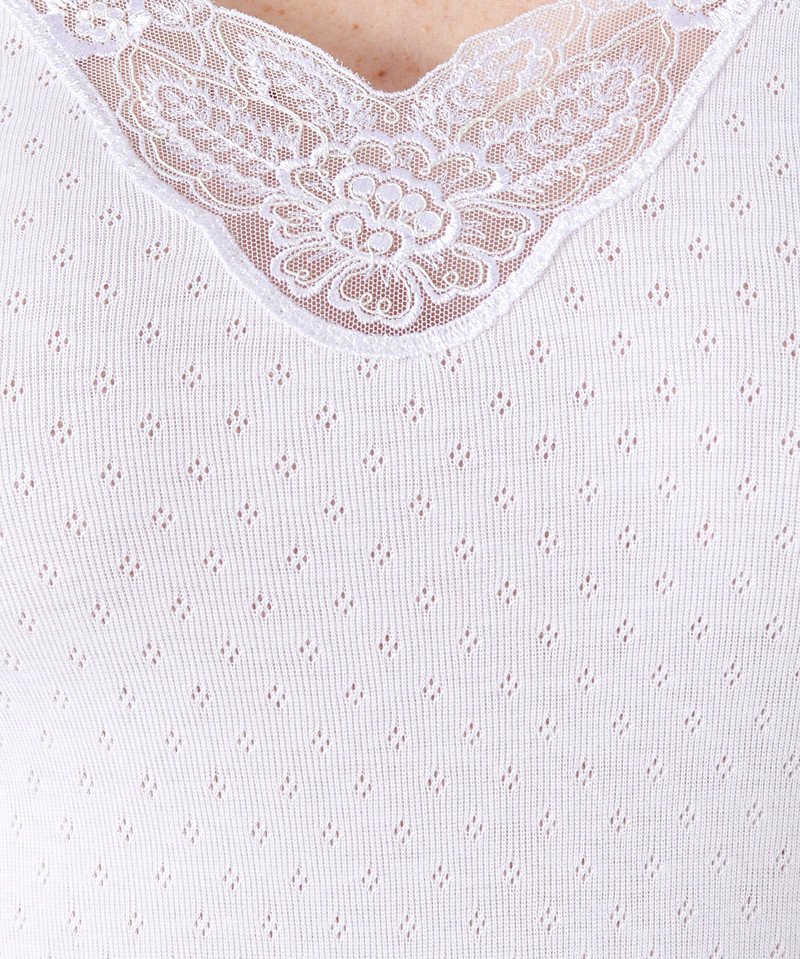 Damart T-shirt manches longues maille ajourée Thermolactyl Blanc Femme