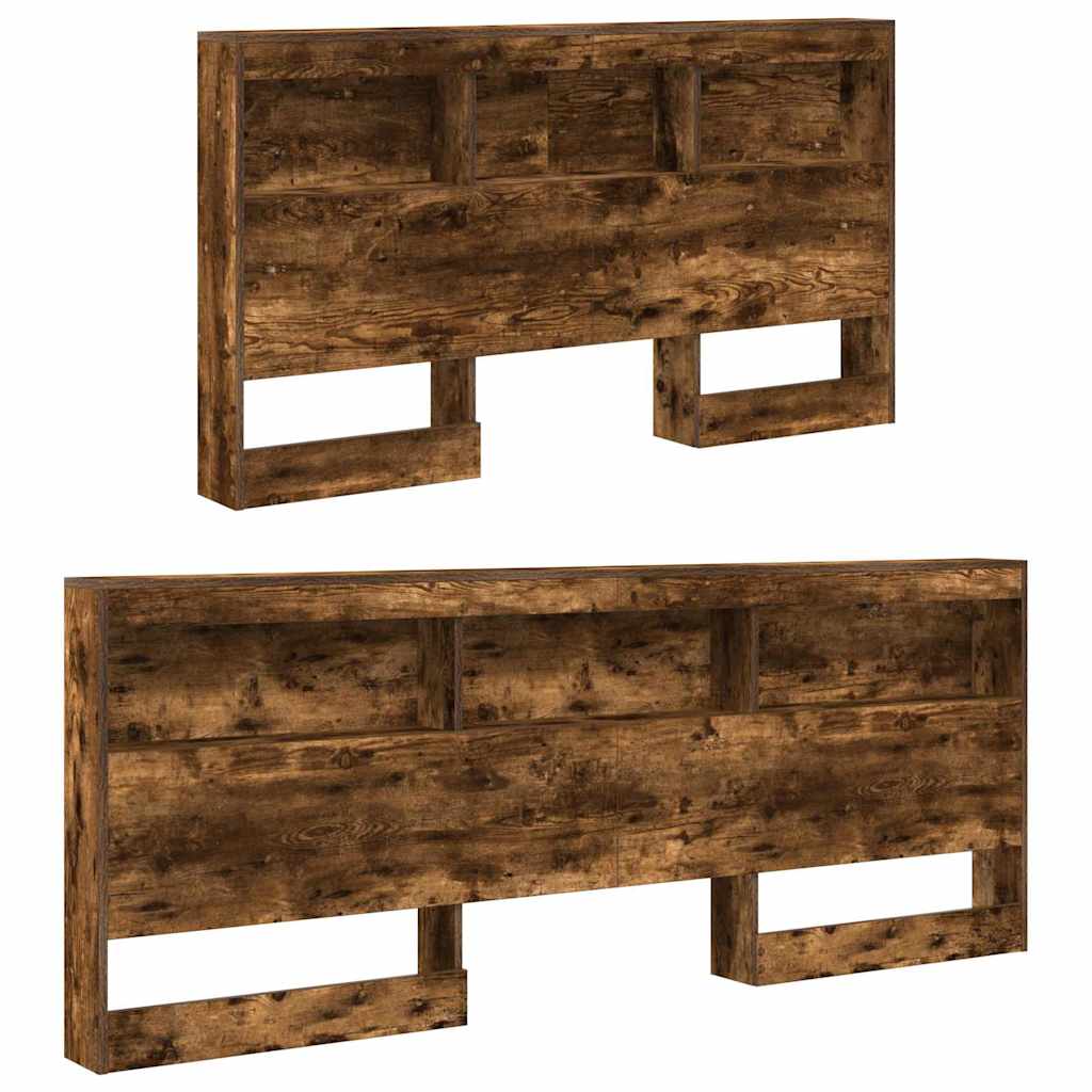 Tête De Lit Rangement Avec LED En Chêne Fumé 140 Cm - Bois D'ingénierie, Prises Intégrées | Pour Chambre Moderne, Rangement Pratique Et Ambiance Lumineuse - 3