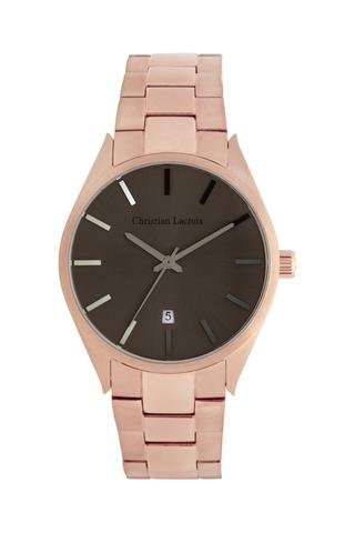 Reloj de cuarzo de acero - Rosa dorado y marrón oscuro - Christian Lacroix