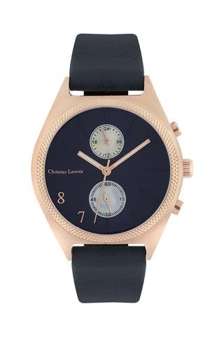 Reloj de cuarzo de piel - Azul marino y rosa dorado - Christian Lacroix
