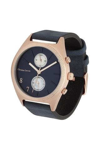 Reloj de cuarzo de piel - Azul marino y rosa dorado - Christian Lacroix