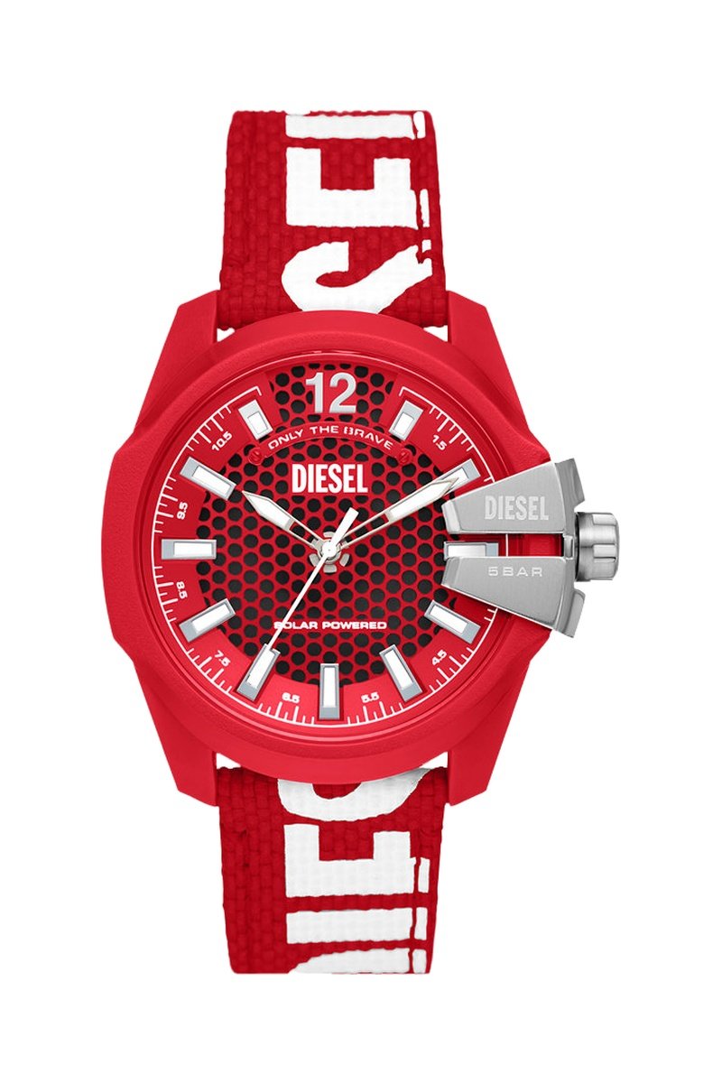 Diesel Montre à quartz solaire en plastique recyclé - Rouge et blanc